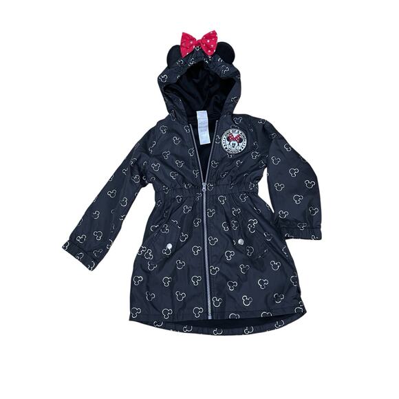 Disney Junior Minnie Mouse Girls Black Zipper Front Hooded Jacket Sz 5 - Picture 1 of 9